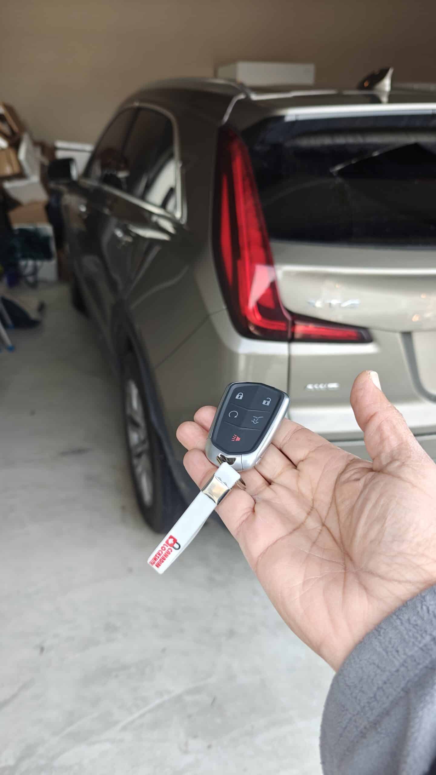 Cadillac push-to-start spare remote programmed on-site in Tecumseh by Canadian Locksmiths.